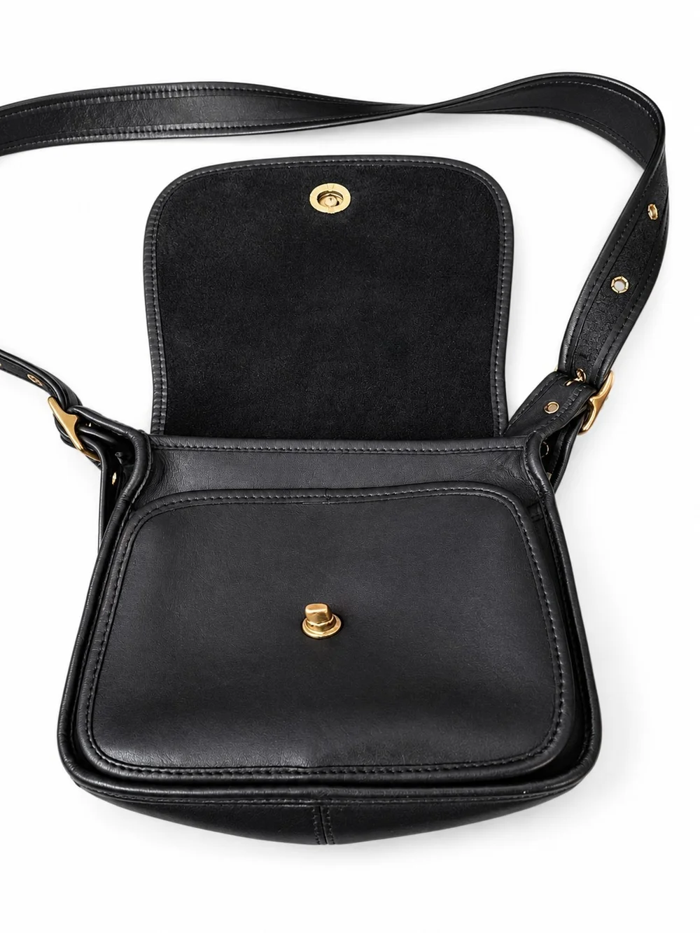 Vintage Coach Rambler Black Leather Turnlock Shoulder Bag Brass Hardware